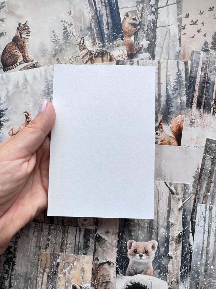 Set of 20 Winter Woodland Postcards, Forest Animals, Fox Deer Owl Wildlife Cards, Junk Journal Ephemera, 14.5 x 10 cm
