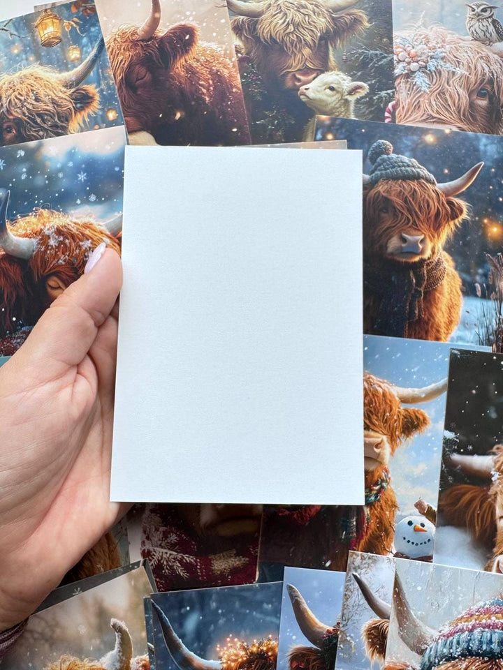 Set of 20 Highland Cow Winter Postcards, Christmas Highland Cattle Cards, Scottish Cow Journal Ephemera, 14.5 x 10 cm