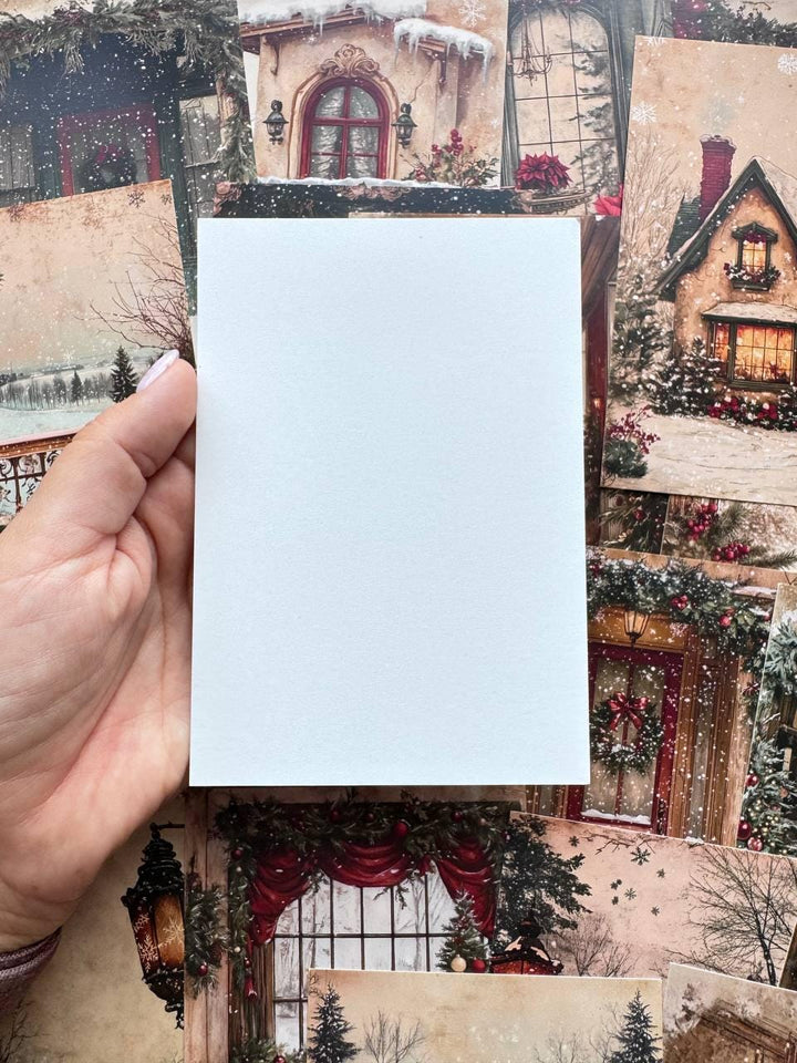 Set of 20 Christmas Winter Postcards, Cosy Holiday Home Cards, Snowman & Festive Interior Journal Ephemera, 14.5 x 10 cm
