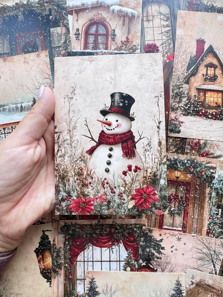 Set of 20 Christmas Winter Postcards, Cosy Holiday Home Cards, Snowman & Festive Interior Journal Ephemera, 14.5 x 10 cm