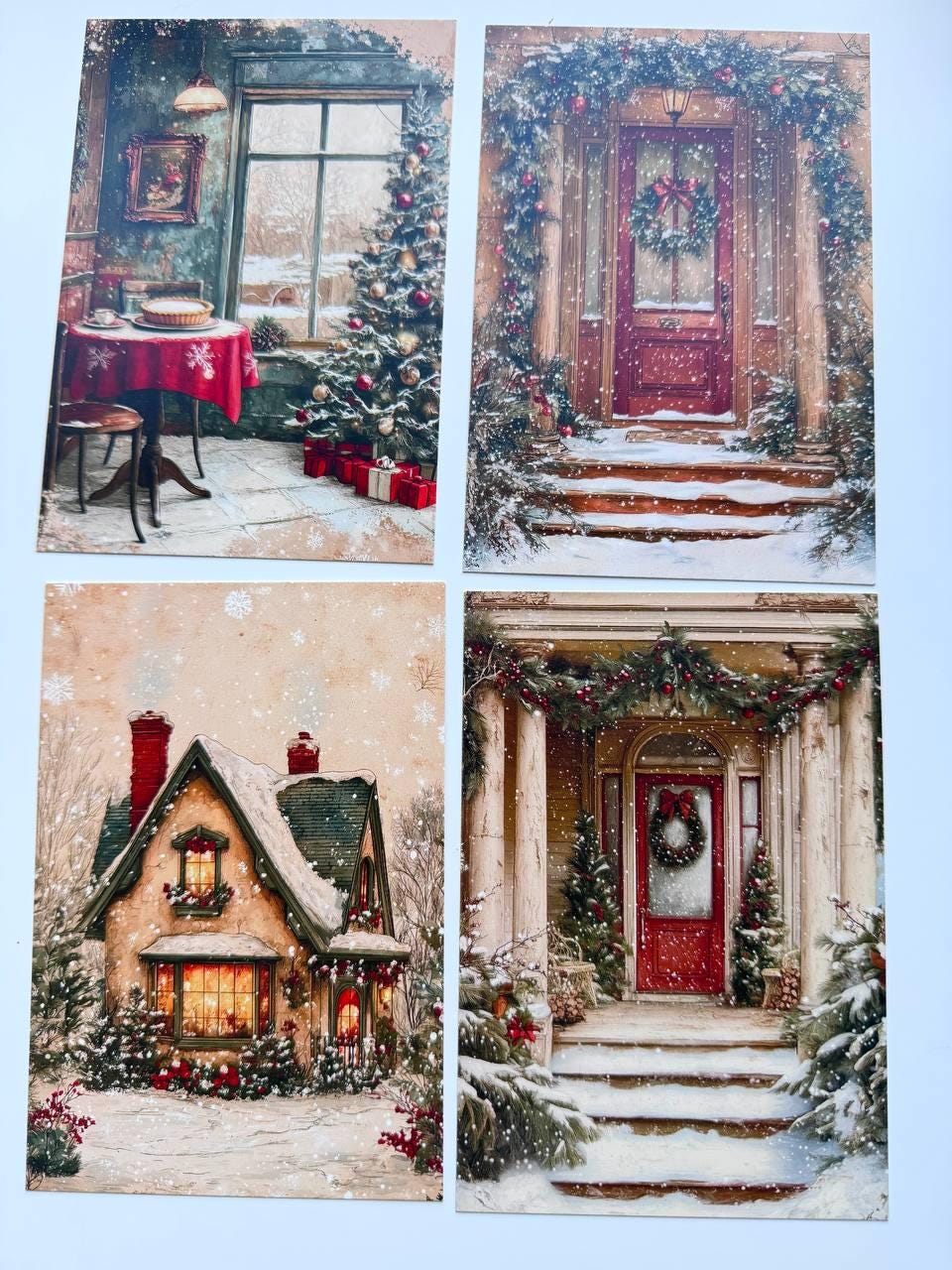 Set of 20 Christmas Winter Postcards, Cosy Holiday Home Cards, Snowman & Festive Interior Journal Ephemera, 14.5 x 10 cm