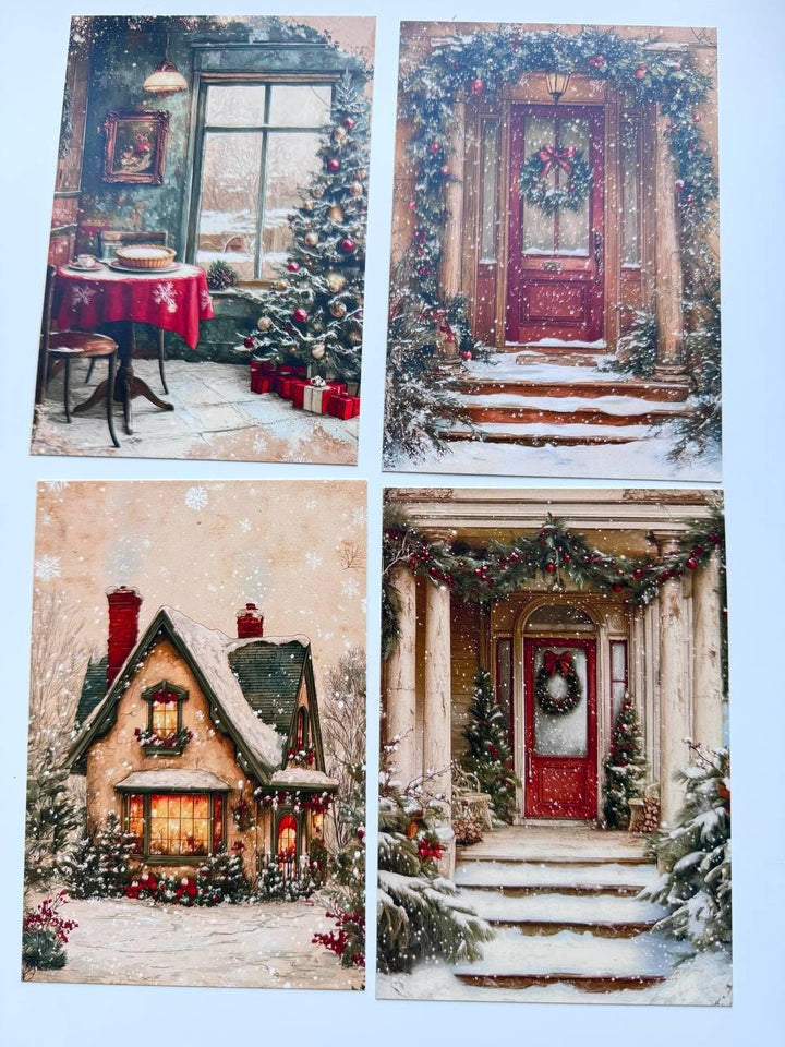 Set of 20 Christmas Winter Postcards, Cosy Holiday Home Cards, Snowman & Festive Interior Journal Ephemera, 14.5 x 10 cm