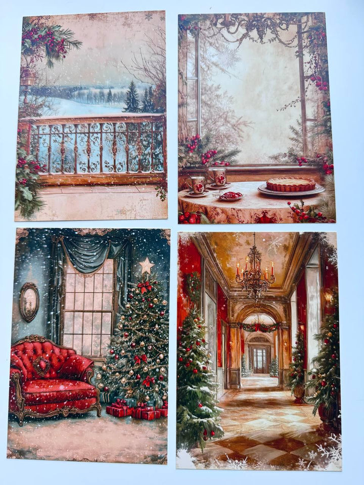 Set of 20 Christmas Winter Postcards, Cosy Holiday Home Cards, Snowman & Festive Interior Journal Ephemera, 14.5 x 10 cm