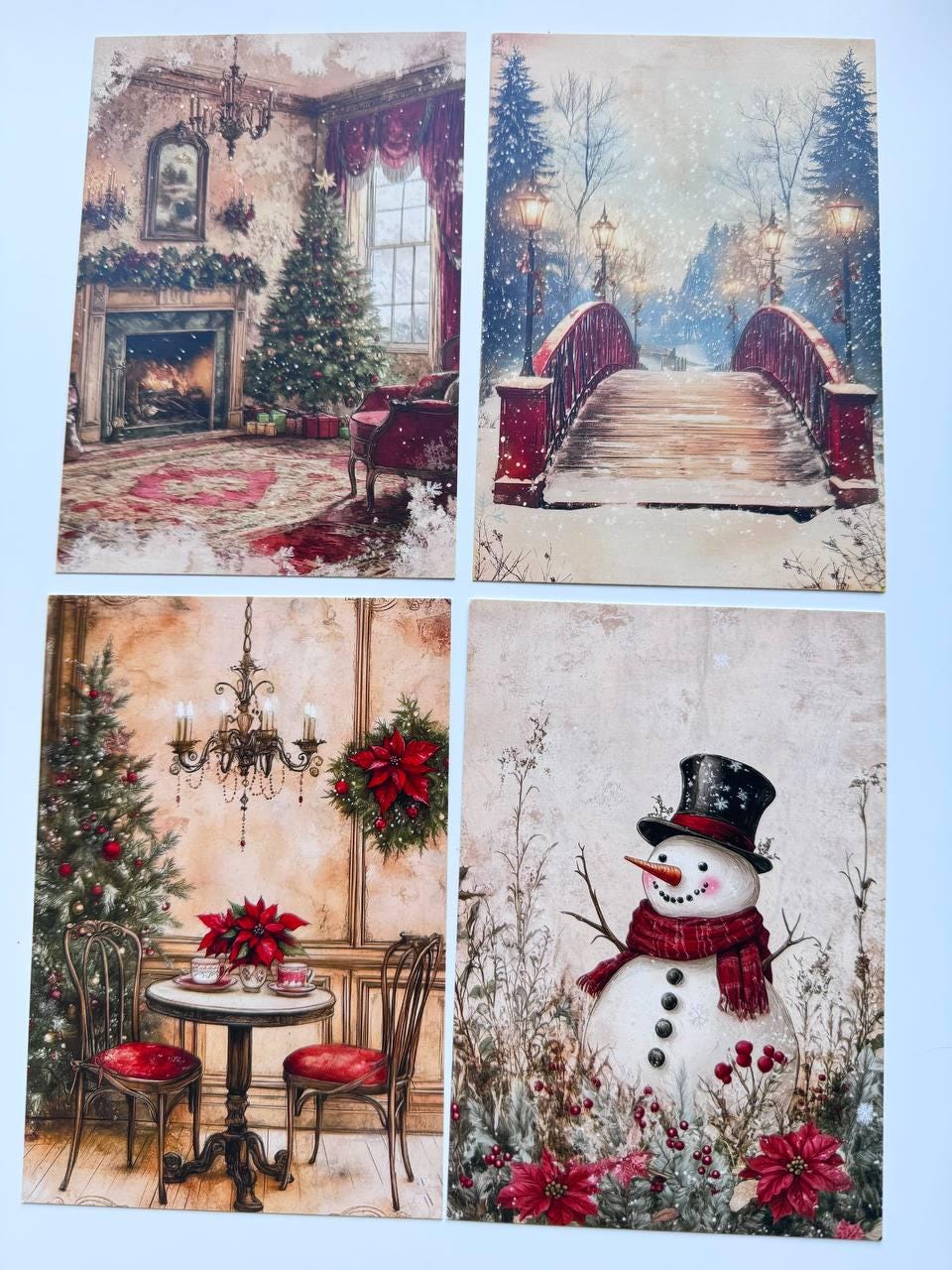 Set of 20 Christmas Winter Postcards, Cosy Holiday Home Cards, Snowman & Festive Interior Journal Ephemera, 14.5 x 10 cm