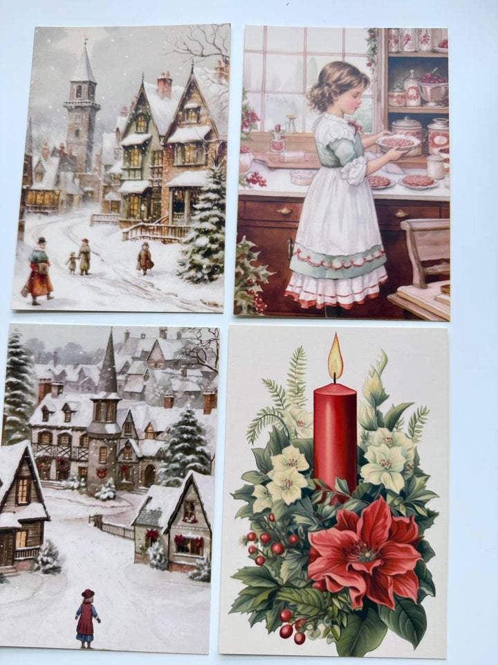 Set of 20 Vintage Christmas Postcards, Victorian Holiday Cards, Snowy Village & Santa, Christmas Journal Ephemera, 14.5 x 10 cm