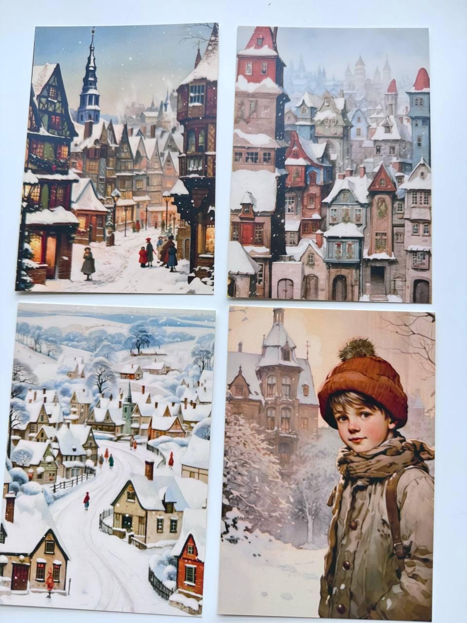 Set of 20 Vintage Christmas Postcards, Victorian Holiday Cards, Snowy Village & Santa, Christmas Journal Ephemera, 14.5 x 10 cm