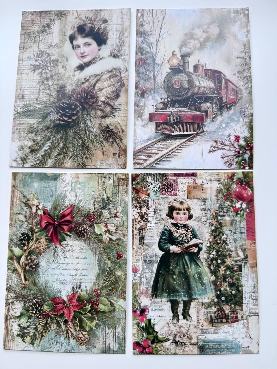 Set of 20 Vintage Christmas Postcards, Victorian Children, Winter Train, Festive Collage Cards, Junk Journal Ephemera, 14.5 x 10 cm