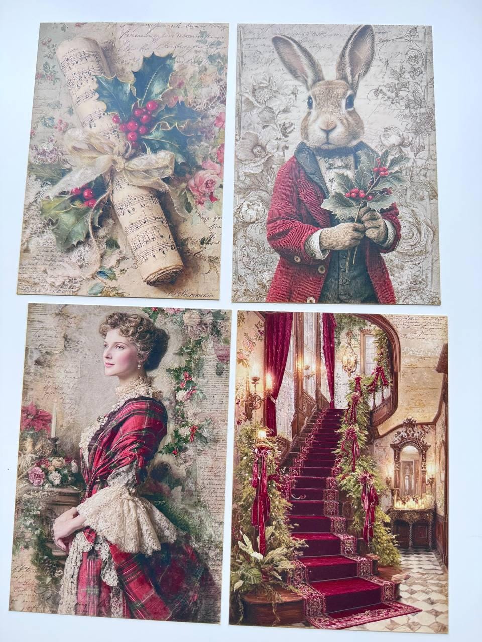 Set of 20 Vintage Christmas Postcards, Victorian Santa, Fox & Holiday Scenes, Junk Journal Ephemera, Scrapbooking Cards, 14.5 x 10 cm
