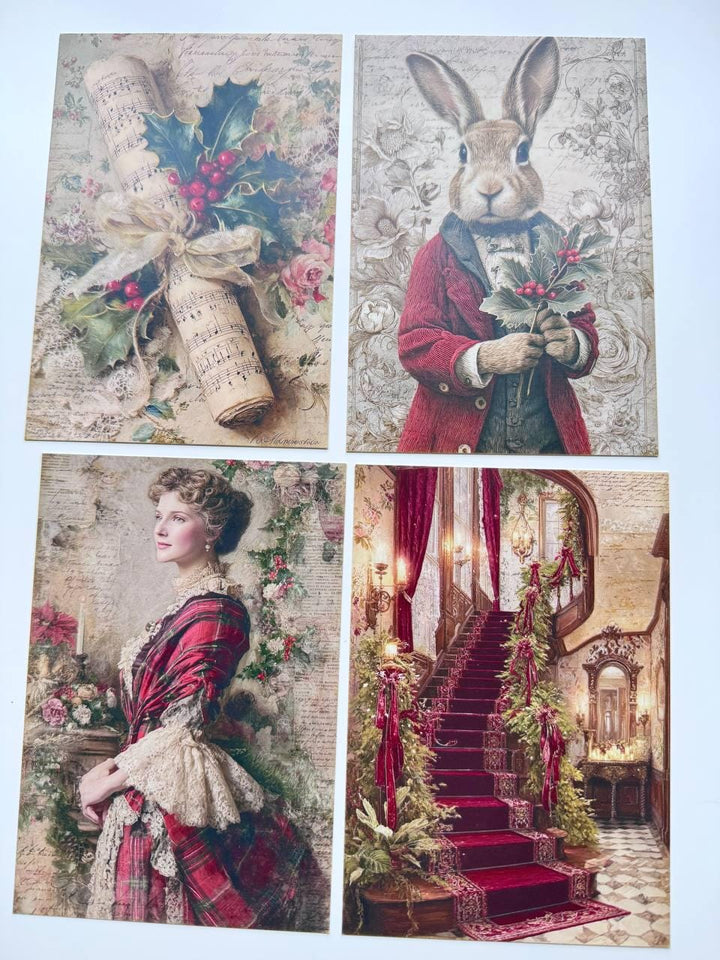 Set of 20 Vintage Christmas Postcards, Victorian Santa, Fox & Holiday Scenes, Junk Journal Ephemera, Scrapbooking Cards, 14.5 x 10 cm