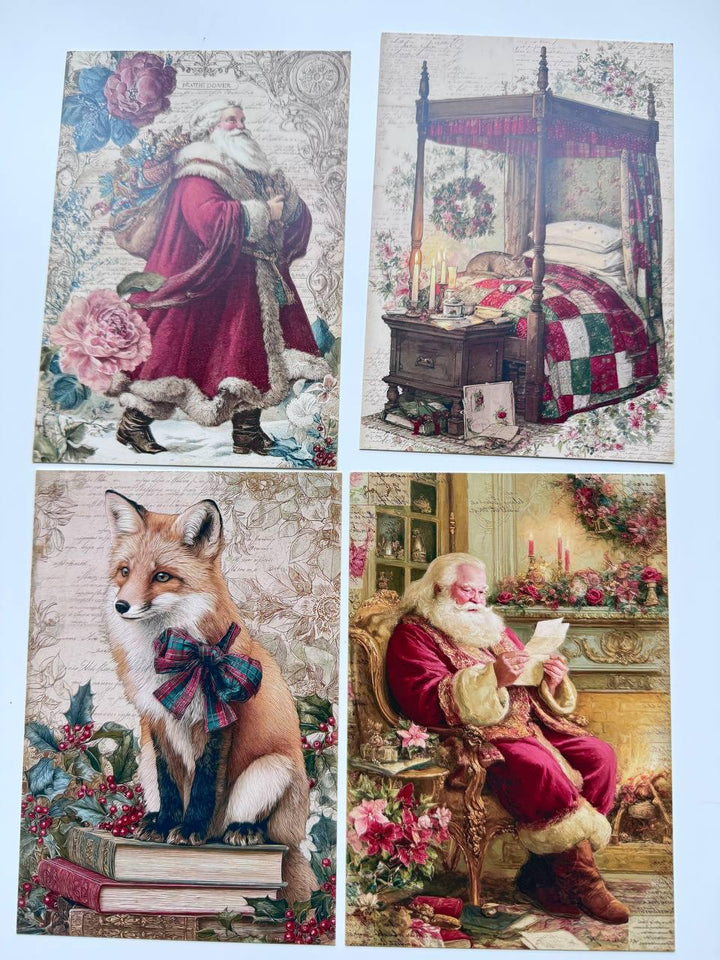 Set of 20 Vintage Christmas Postcards, Victorian Santa, Fox & Holiday Scenes, Junk Journal Ephemera, Scrapbooking Cards, 14.5 x 10 cm