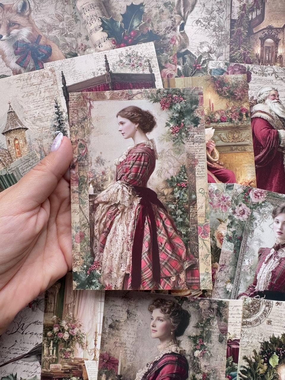 Set of 20 Vintage Christmas Postcards, Victorian Santa, Fox & Holiday Scenes, Junk Journal Ephemera, Scrapbooking Cards, 14.5 x 10 cm