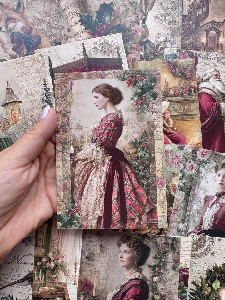 Set of 20 Vintage Christmas Postcards, Victorian Santa, Fox & Holiday Scenes, Junk Journal Ephemera, Scrapbooking Cards, 14.5 x 10 cm