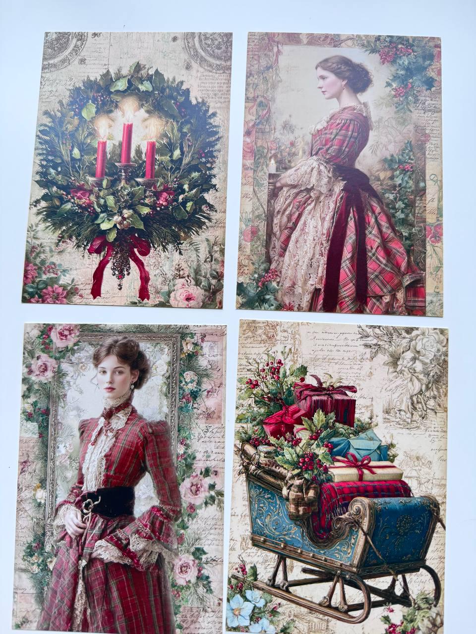 Set of 20 Vintage Christmas Postcards, Victorian Santa, Fox & Holiday Scenes, Junk Journal Ephemera, Scrapbooking Cards, 14.5 x 10 cm