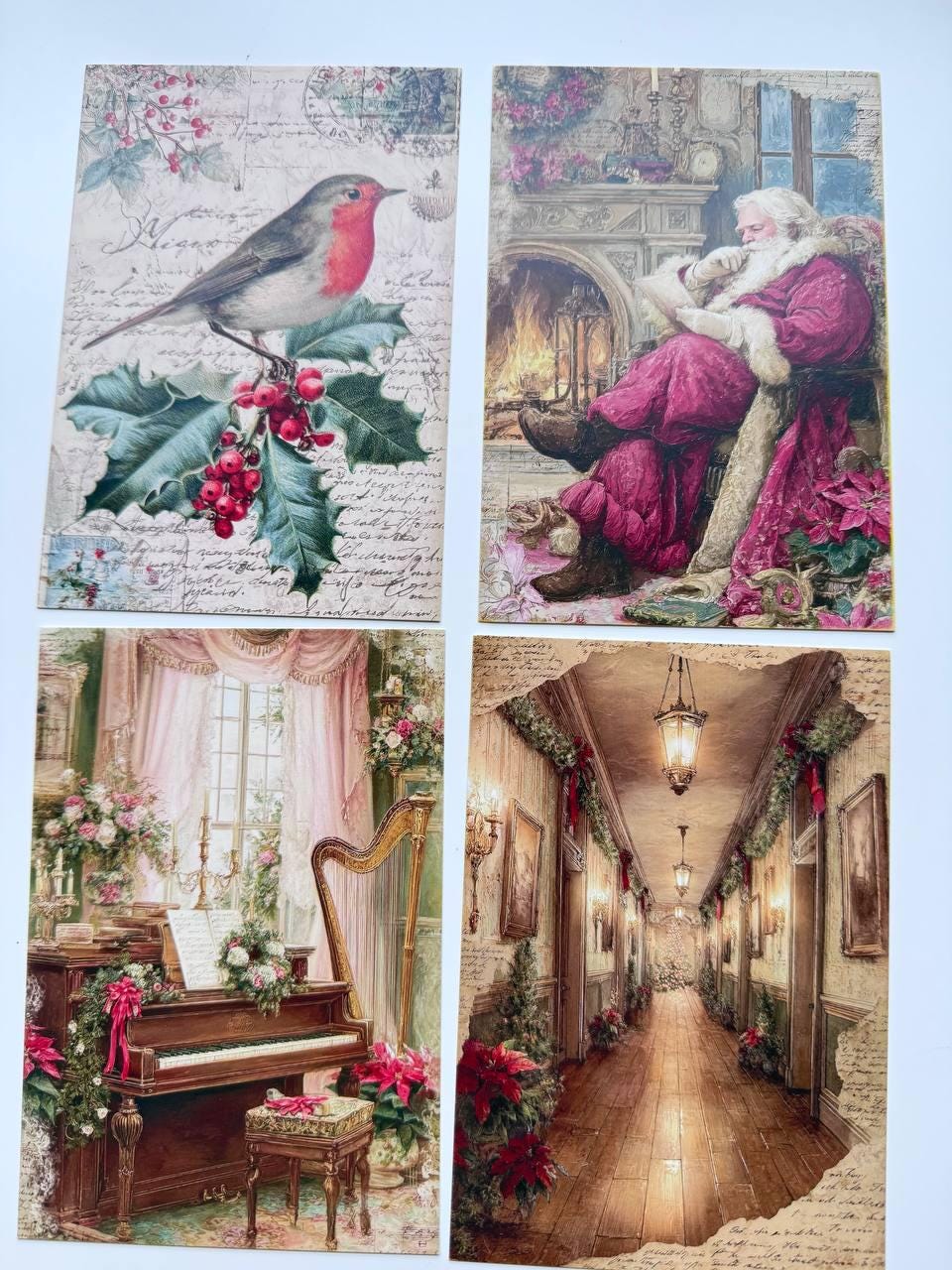 Set of 20 Vintage Christmas Postcards, Victorian Santa, Fox & Holiday Scenes, Junk Journal Ephemera, Scrapbooking Cards, 14.5 x 10 cm