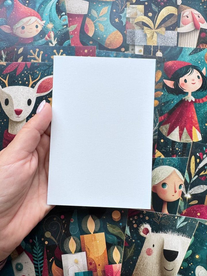 Set of 20 Whimsical Christmas Postcards, Santa Elf Reindeer Holiday Cards, Festive Junk Journal Ephemera, Scrapbooking, 14.5 x 10 cm