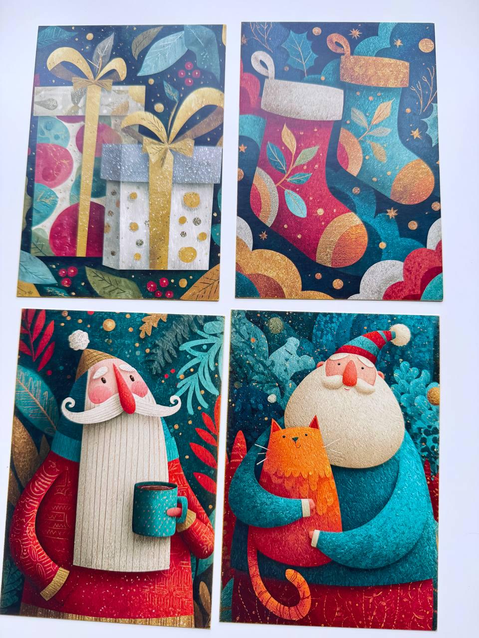 Set of 20 Whimsical Christmas Postcards, Santa Elf Reindeer Holiday Cards, Festive Junk Journal Ephemera, Scrapbooking, 14.5 x 10 cm