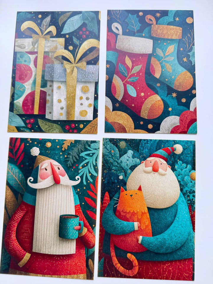 Set of 20 Whimsical Christmas Postcards, Santa Elf Reindeer Holiday Cards, Festive Junk Journal Ephemera, Scrapbooking, 14.5 x 10 cm