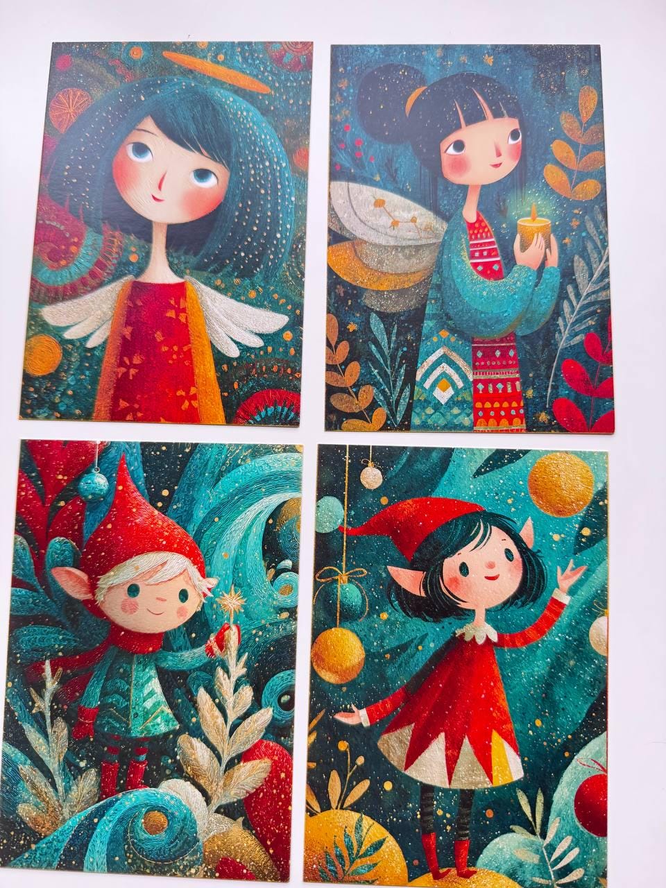 Set of 20 Whimsical Christmas Postcards, Santa Elf Reindeer Holiday Cards, Festive Junk Journal Ephemera, Scrapbooking, 14.5 x 10 cm