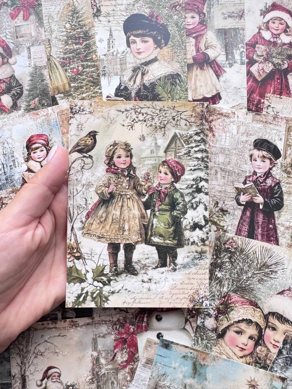 Set of 20 Vintage Victorian Christmas Postcards, Nostalgic Children Winter Cards, Holiday Junk Journal Ephemera, Scrapbooking 14.5 x 10 cm