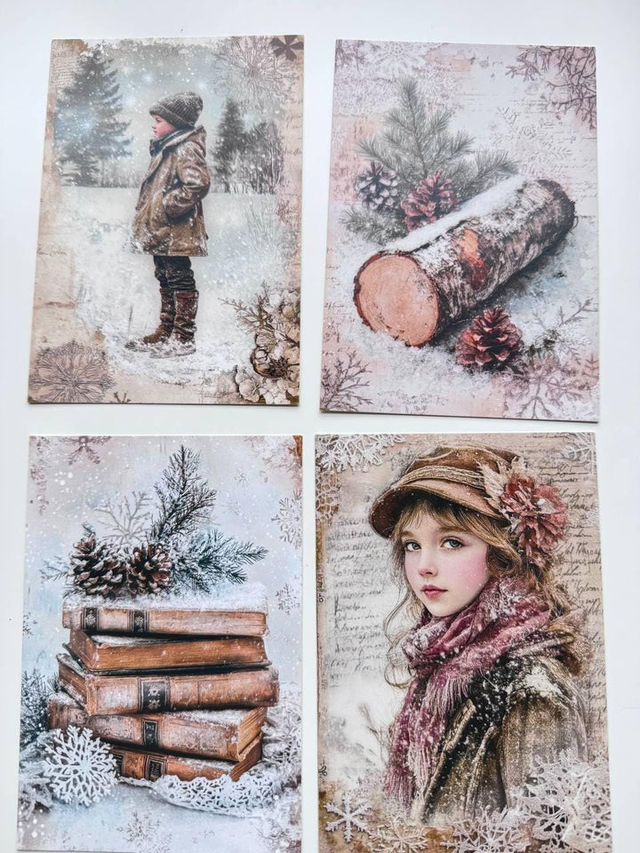 Set of 20 Vintage Winter Postcards, Snowy Forest & Christmas Cards, Snow Globe Ephemera, Junk Journal Supplies, 14.5 x 10 cm