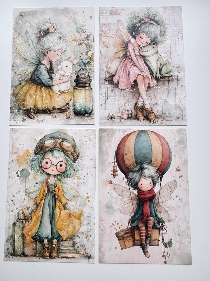 Set of 20 Whimsical Fairy Postcards, Cute Fantasy Girls, Woodland Creatures, Storybook Art Cards, Junk Journal Scrapbooking Ephemera