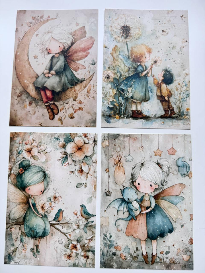 Set of 20 Whimsical Fairy Postcards, Cute Fantasy Girls, Woodland Creatures, Storybook Art Cards, Junk Journal Scrapbooking Ephemera