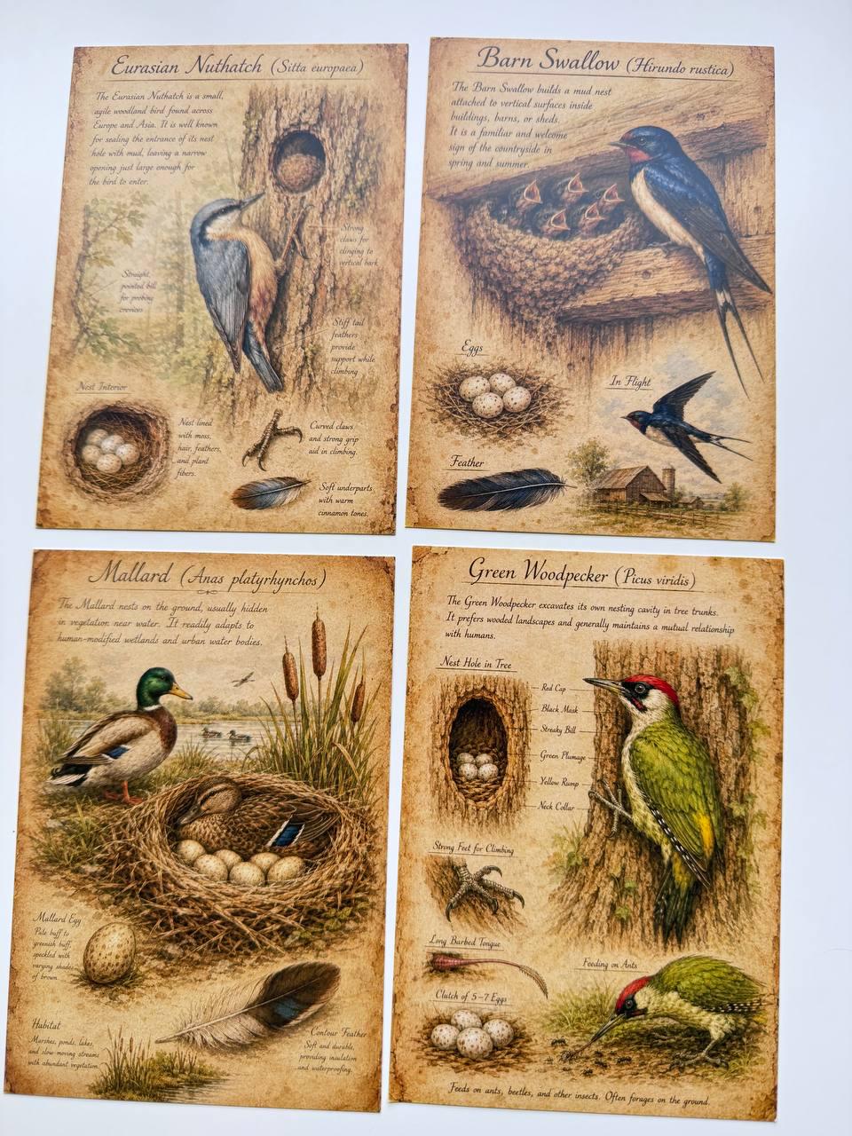 Set of 20 Vintage Bird Postcards, Ornithology Cards, Natural History Ephemera, Bird Journal Scrapbooking Supplies, 14.5 x 10 cm