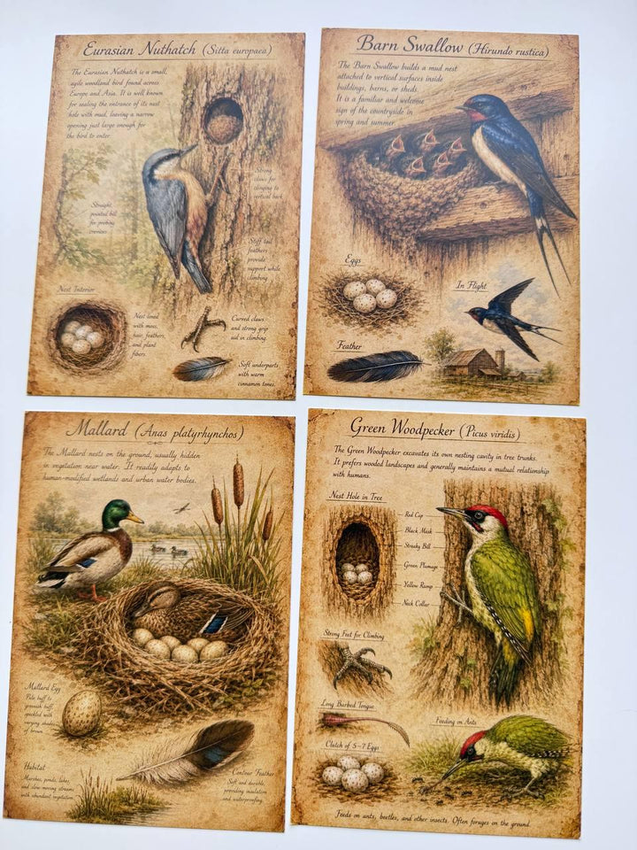 Set of 20 Vintage Bird Postcards, Ornithology Cards, Natural History Ephemera, Bird Journal Scrapbooking Supplies, 14.5 x 10 cm