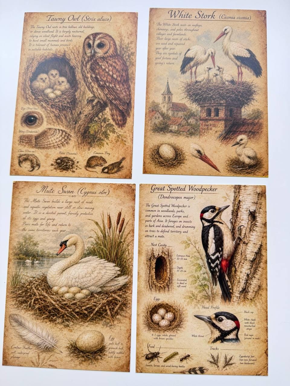 Set of 20 Vintage Bird Postcards, Ornithology Cards, Natural History Ephemera, Bird Journal Scrapbooking Supplies, 14.5 x 10 cm