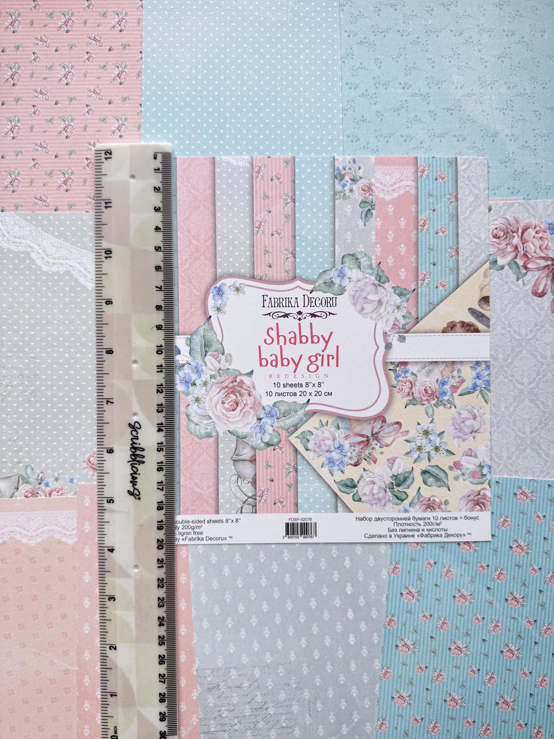 Shabby Baby Girl Scrapbook Paper 8x8 Inch, 10 Double Sided Sheets, Floral Baby Paper, Junk Journal, Card Making Supplies