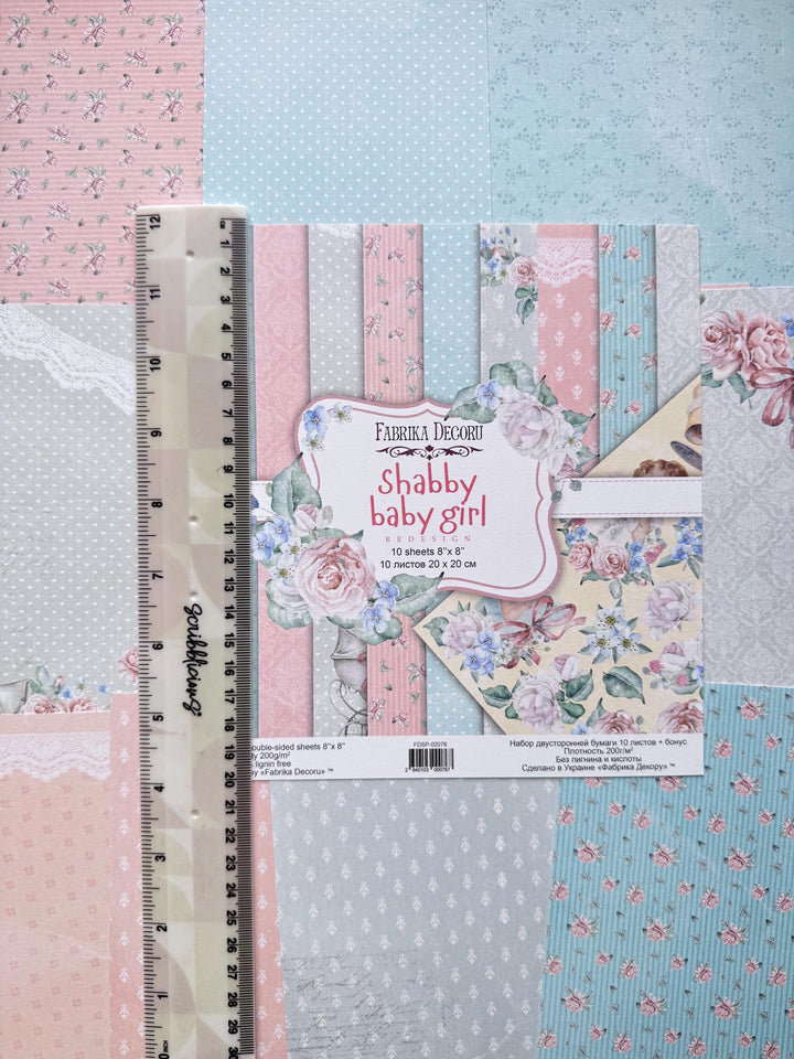 Shabby Baby Girl Scrapbook Paper 8x8 Inch, 10 Double Sided Sheets, Floral Baby Paper, Junk Journal, Card Making Supplies