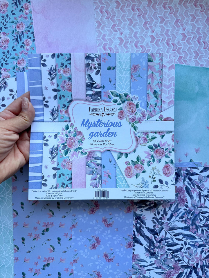 Mysterious Garden Scrapbook Paper 8x8 Inch, 10 Double Sided Sheets, Floral Rose Paper, Junk Journal, Card Making Supplies