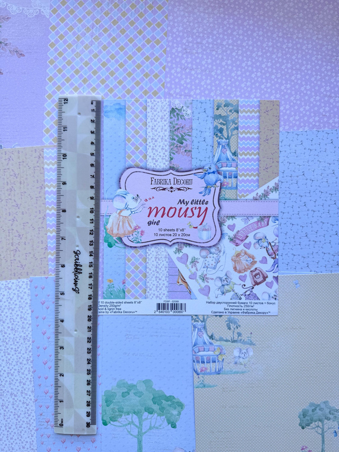 My Little Mousy Girl Scrapbook Paper 8x8 Inch, 10 Double Sided Sheets, Baby Girl Paper, Card Making, Junk Journal Supplies