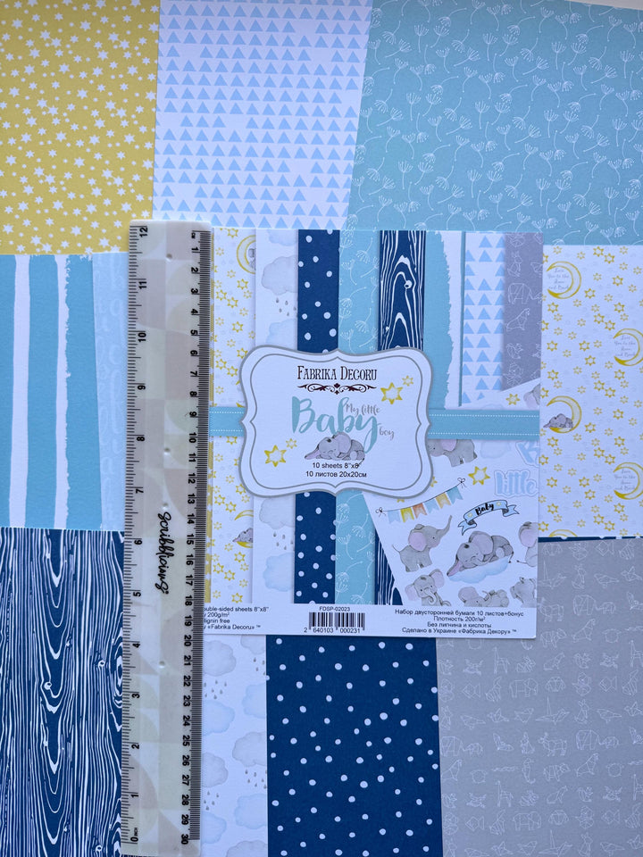 My Little Baby Boy Scrapbook Paper 8x8 Inch, 10 Double Sided Sheets, Elephant Baby Paper, Junk Journal, Card Making Supplies