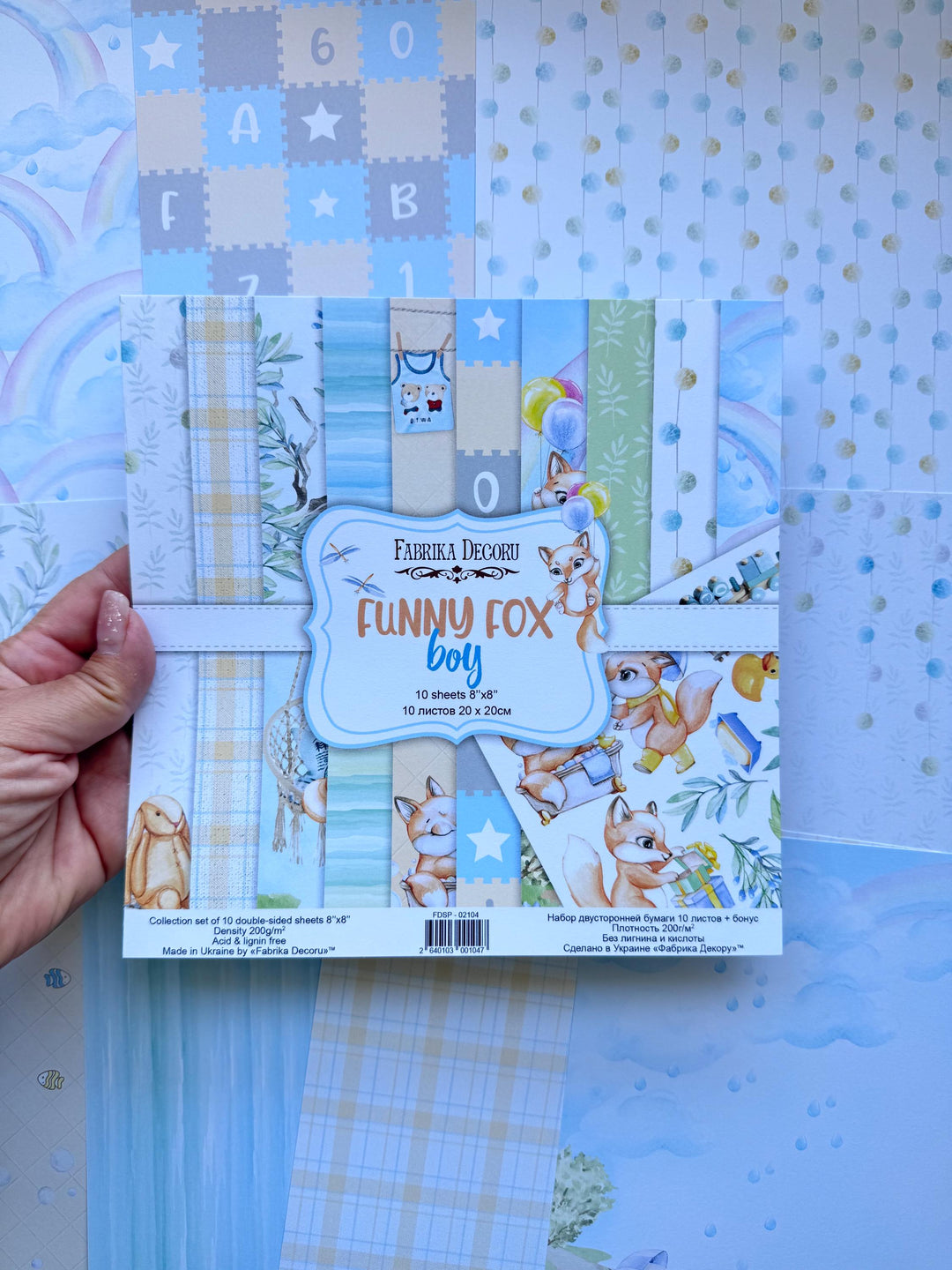 Funny Fox Boy Scrapbook Paper 8x8, 10 Double Sided Sheets, Cute Fox Paper, Baby Boy Album, Junk Journal, Card Making