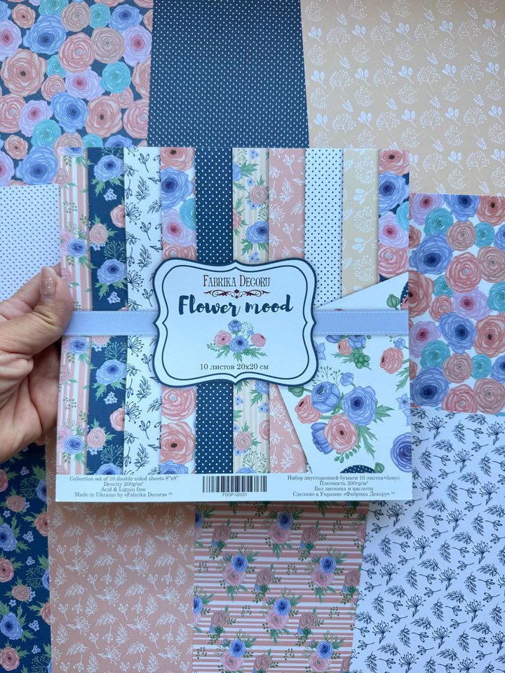 Flower Mood Scrapbook Paper 8x8 Inch, 10 Double Sided Sheets, Floral Craft Paper, Junk Journal, Card Making Supplies