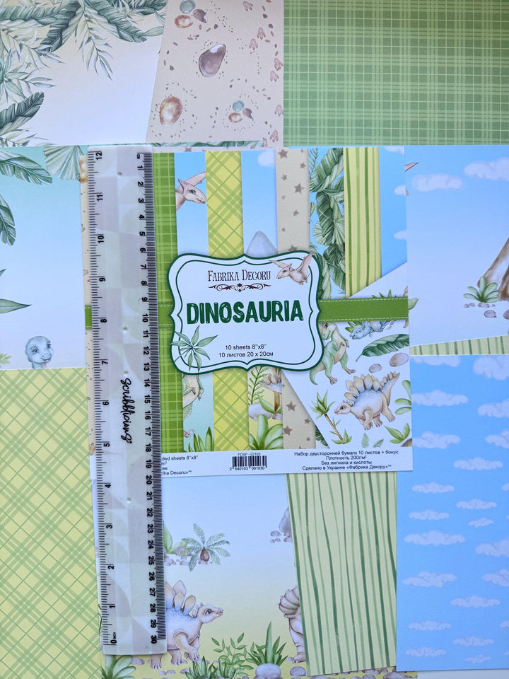 Dinosaur Scrapbook Paper 8x8, 10 Double Sided Sheets, Kids Dinosaur Paper, Baby Album, Junk Journal, Card Making Crafts
