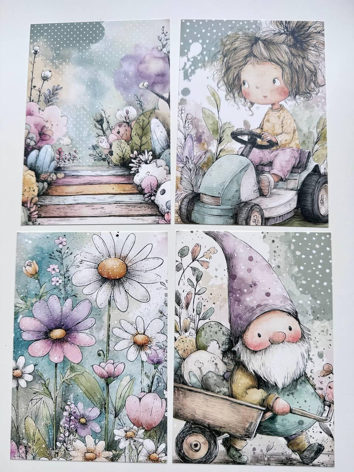 Set of 20 Whimsical Woodland Postcards, Cute Fairy Girl & Animal Cards, Junk Journal Ephemera, Scrapbooking Supplies, 14.5 x 10 cm