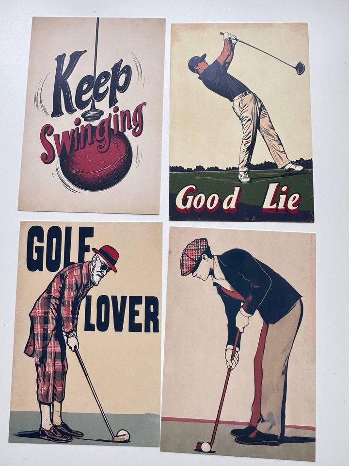 Set of 20 Vintage Golf Postcards, Retro Sports Illustrations, Golfer Art Cards for Junk Journal, Scrapbooking & Collage, 14.5 x 10 cm