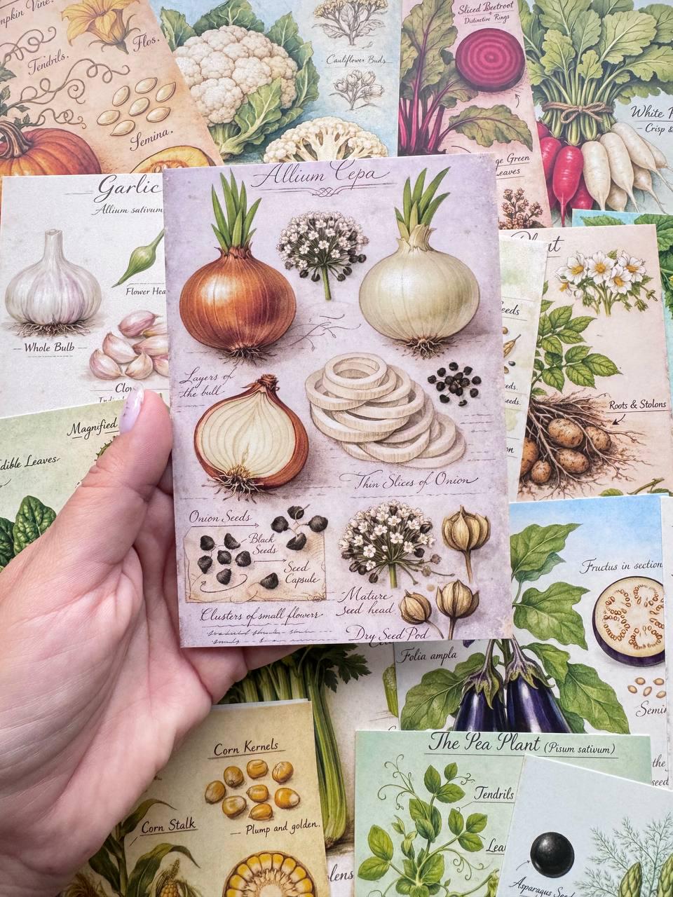 Set of 20 Vintage Vegetable Botanical Postcards, Garden Illustration Cards, Herb & Vegetable Ephemera for Junk Journal, 14.5 x 10 cm