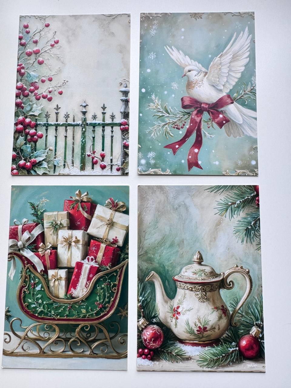 Set of 20 Vintage Christmas Postcards, Festive Winter Ephemera, Santa Reindeer & Holiday Cards, Junk Journal Supplies, 14.5 x 10 cm