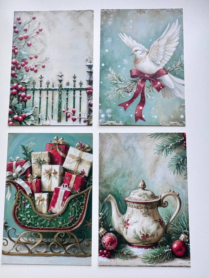 Set of 20 Vintage Christmas Postcards, Festive Winter Ephemera, Santa Reindeer & Holiday Cards, Junk Journal Supplies, 14.5 x 10 cm