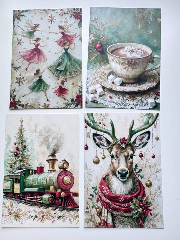 Set of 20 Vintage Christmas Postcards, Festive Winter Ephemera, Santa Reindeer & Holiday Cards, Junk Journal Supplies, 14.5 x 10 cm