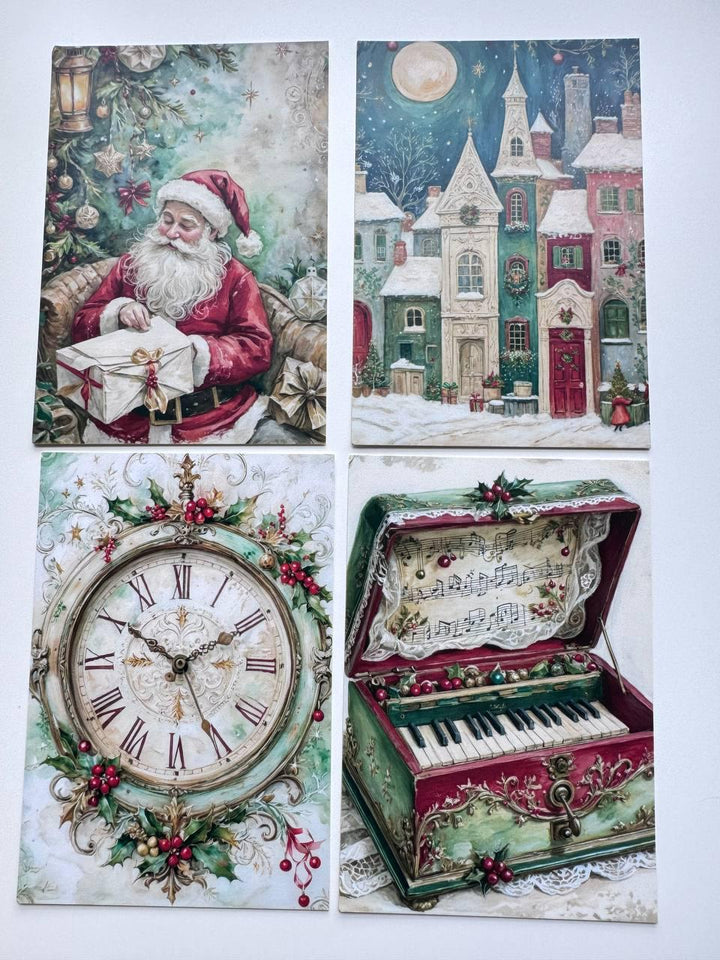 Set of 20 Vintage Christmas Postcards, Festive Winter Ephemera, Santa Reindeer & Holiday Cards, Junk Journal Supplies, 14.5 x 10 cm