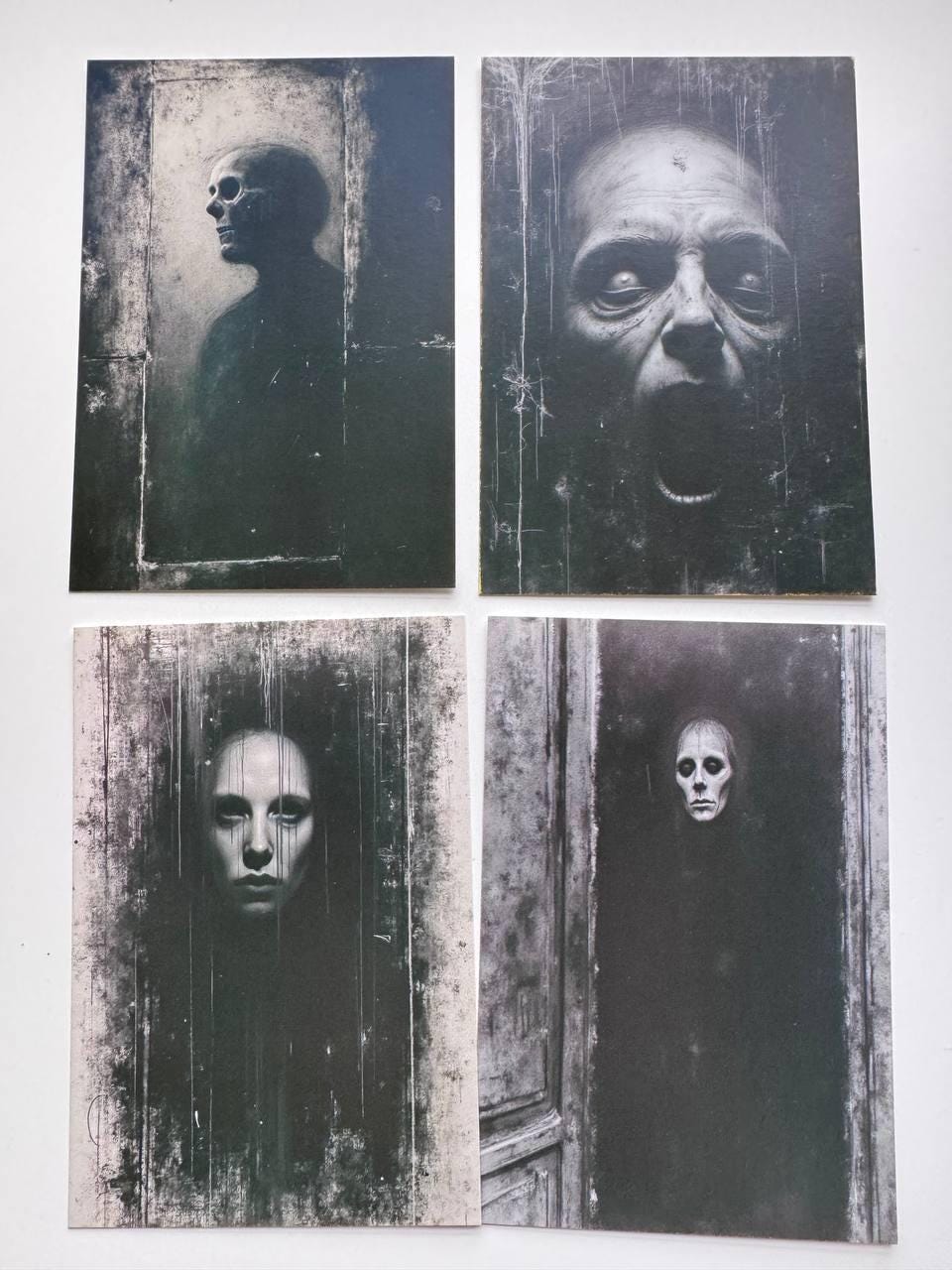 Set of 20 Dark Horror Postcards, Creepy Gothic Portrait Cards, Black & White Spooky Art, Halloween Junk Journal Ephemera, 14.5 x 10 cm