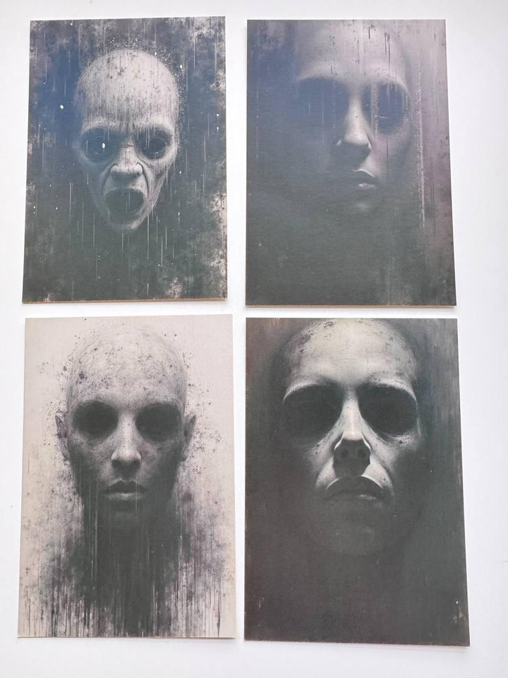 Set of 20 Dark Horror Postcards, Creepy Gothic Portrait Cards, Black & White Spooky Art, Halloween Junk Journal Ephemera, 14.5 x 10 cm