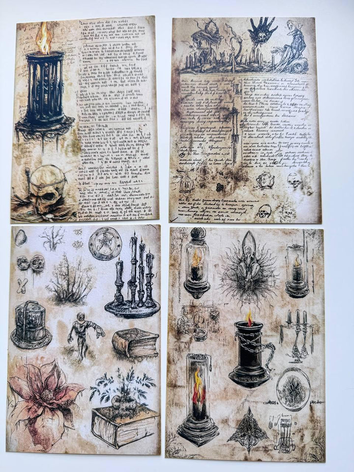 Set of 20 Gothic Occult Postcards, Dark Vintage Skeleton & Candle Cards, Witchy Junk Journal Ephemera, Halloween Paper Craft, 14.5 x 10 cm