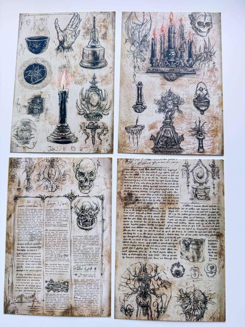 Set of 20 Gothic Occult Postcards, Dark Vintage Skeleton & Candle Cards, Witchy Junk Journal Ephemera, Halloween Paper Craft, 14.5 x 10 cm
