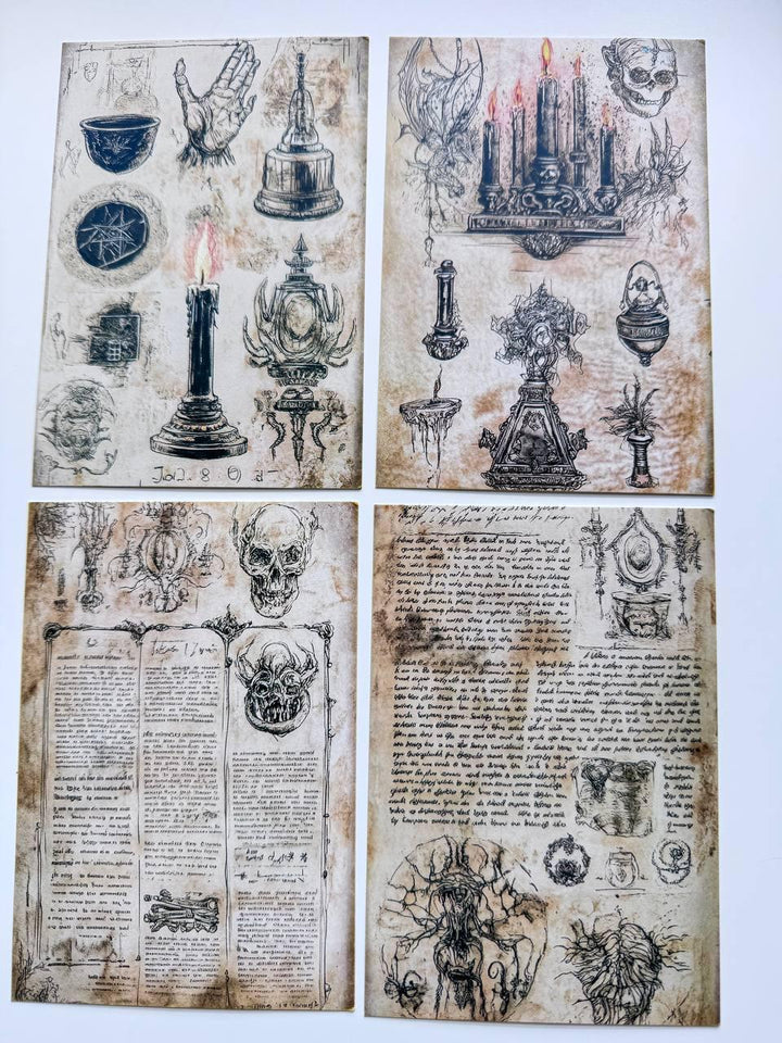 Set of 20 Gothic Occult Postcards, Dark Vintage Skeleton & Candle Cards, Witchy Junk Journal Ephemera, Halloween Paper Craft, 14.5 x 10 cm