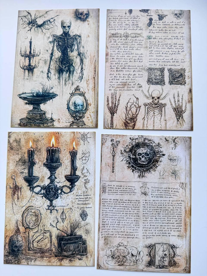 Set of 20 Gothic Occult Postcards, Dark Vintage Skeleton & Candle Cards, Witchy Junk Journal Ephemera, Halloween Paper Craft, 14.5 x 10 cm
